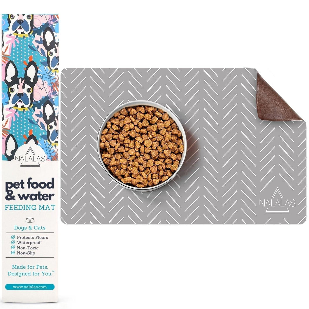 Gray Mud Cloth Pet Food Mat